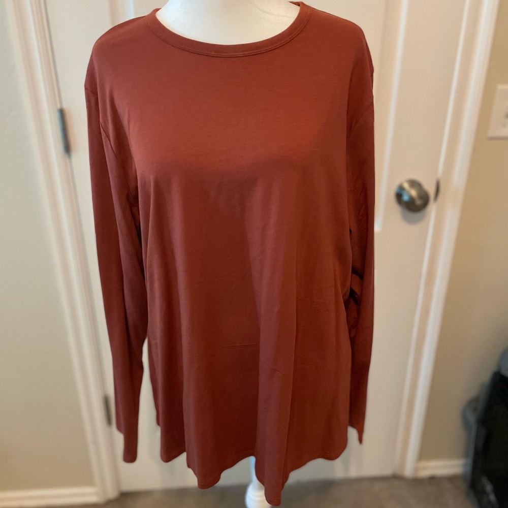 BUNDLE OF THREE a.n.a Long Sleeve Crewneck Tops - Rust Brown, Black and Purple